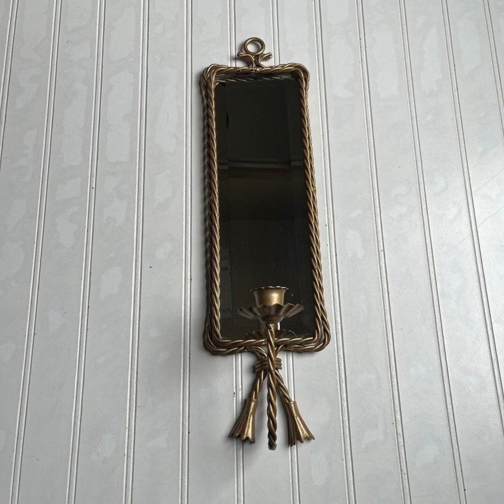 Vintage Gold Tone Mirror Candle Sconce
